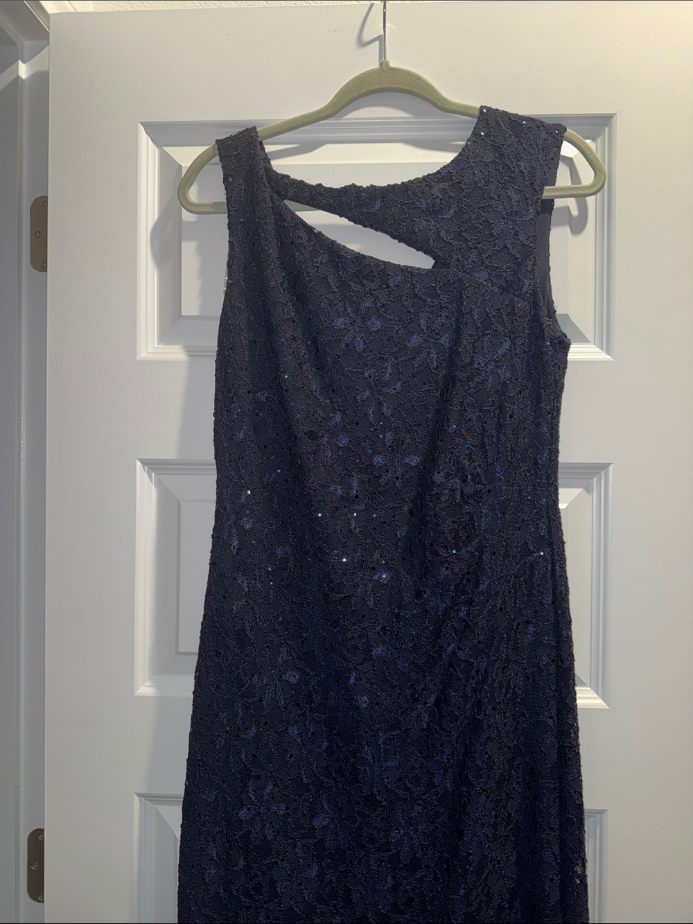 connected apparel Navy One-Shoulder Lace Dress with Cutout